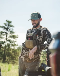 Hunter Wearing Custom Richardson Hat With Embroidered Logo