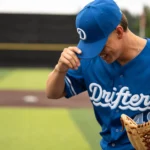 Baseball Player Wearing Custom Richardson Hat & Uniform