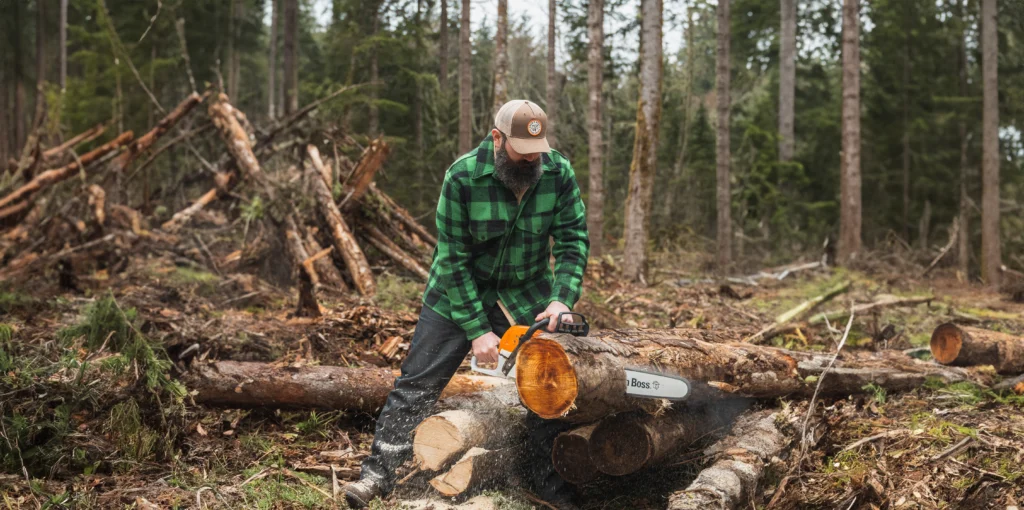 Logger Wearing Custom Richardson Workwear Hat With Logo