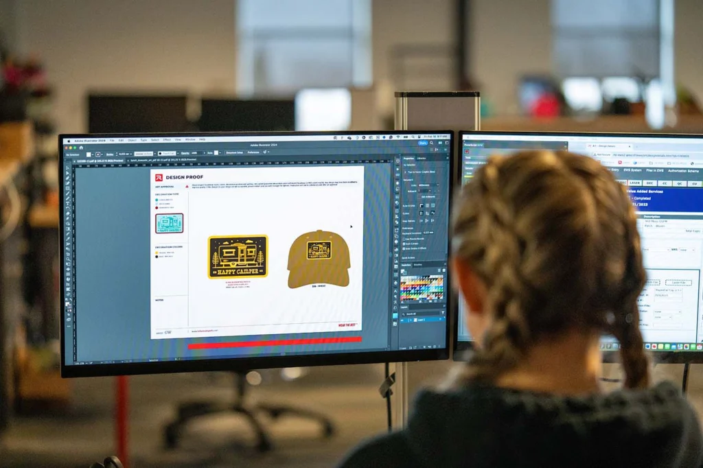 Woman Viewing Richardson Hat Designs On Computer