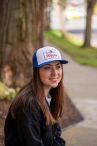 Woman Wearing Custom Richardson 112 Trucker Hat