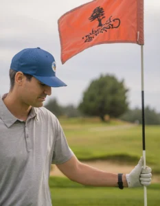 Golfer wearing custom Richardson hat with woven label