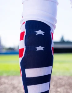 Close up of stars and stripes softball socks from Richardson