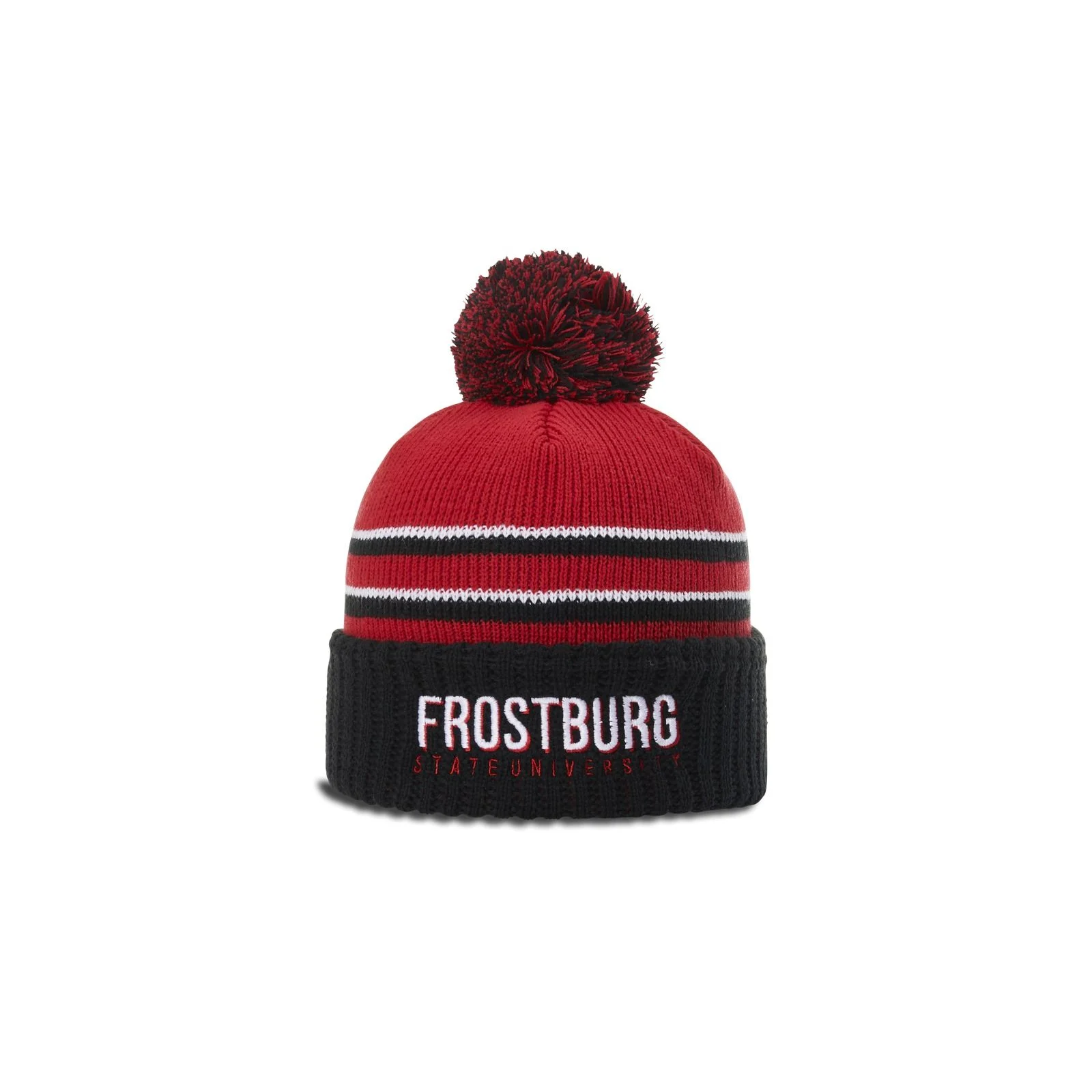 134 Striped Beanie with Cuff & Pom - Closeout